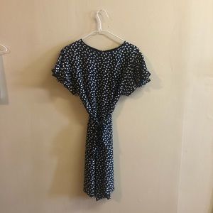 Navy Tie Front Abstract Mini Dress